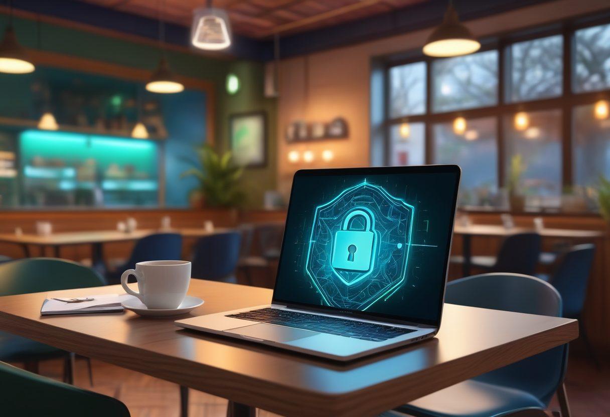 A modern digital landscape showcasing various proxy service icons connected by glowing lines, symbolizing safe browsing. In the foreground, a shield with a lock represents online privacy, while a serene person using a laptop sits in a cozy café setting. The background features abstract tech patterns and soft gradients in blue and green to evoke a sense of security. super-realistic. vibrant colors. digital art.